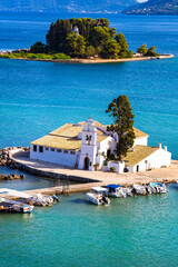 Wall Mural - Greece , Ionian islands. Corfu Landmarks - beautiful monastery Vlaherna in small island in Corfu town near at airport