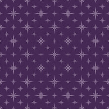 Vector Geometric Texture With Small Stars, Diamonds, Floral Silhouettes. Abstract Seamless Pattern. Simple Minimal Background. Purple Color. Subtle Repeat Geo Design For Decor, Wallpaper, Textile
