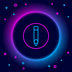 Poster - Glowing neon line Pencil icon isolated on black background. Drawing and educational tools. School office symbol. Colorful outline concept. Vector