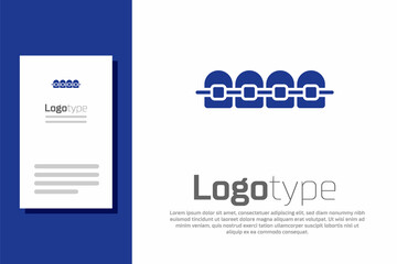 Canvas Print - Blue Teeth with braces icon isolated on white background. Alignment of bite of teeth, dental row with with braces. Dental concept. Logo design template element. Vector