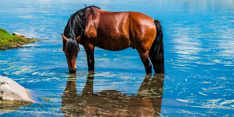 Horses refreshing on a hot morning. Circus of Gredos, Hoyos del Espino, Ávila, Castilla y León. Spain, Europe