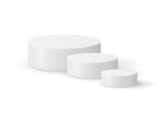 Poster - 3D Grey Cylinder Podium Isolated. Stage for Product Presentation with Shadow. Empty Stage Round Podium. Minimal White Scene. Pedestal 3D Platform. Realistic Vector Illustration