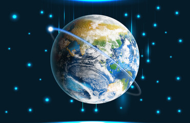 Wall Mural - internet technology concept. earth surrounded by satellites for network connection lines in space