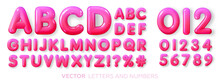 Bright, Pink, Gradient, Glossy, Plastic Alphabet 3d. Realistic Letters. Vector Illustration