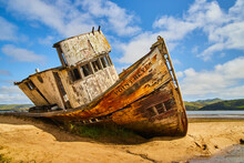 Vibrant Abandoned Shipwreck On Sandy Beaches In California