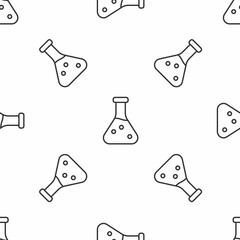 Poster - Grey line Test tube and flask chemical laboratory test icon isolated seamless pattern on white background. Laboratory glassware sign. Vector