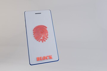 Fototapete - new technologies. biometric data. smartphone icon with fingerprint for login on white background. 3d illustration. 3d render