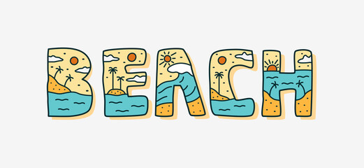 Letter of beach with summer beach design inside for sticker, t shirt design, and other use
