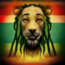 Digital Art Of A Humanized Lion's Head On A Colored Background