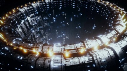 Wall Mural - space futuristic base with ships traffic. futuristic concept. realistic 4k animation.