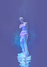 Gypsum Statue Of Venus De Milo With Neon Light