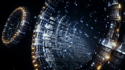 Wall Mural - space futuristic base with ships traffic. futuristic concept. realistic 4k animation.