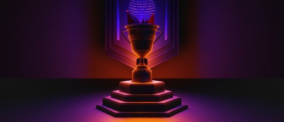 Canvas Print - champion cup award tournament, video game of scifi gaming red blue vs e-sports backgound, vr virtual reality simulation and metaverse, scene stand pedestal stage, 3d illustration rendering