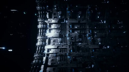 Wall Mural - space futuristic base with ships traffic. futuristic concept. realistic 4k animation.