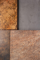 Canvas Print - Tile samples at cement floor background texture. Concrete wall and tiles with