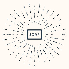 Poster - Grey Bar of soap with foam icon isolated on beige background. Soap bar with bubbles. Abstract circle random dots. Vector Illustration