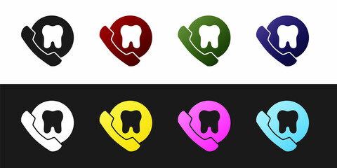 Sticker - Set Online dental care icon isolated on black and white background. Dental service information call center. Vector