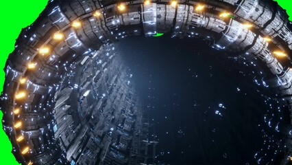 Wall Mural - space futuristic base with ships traffic. futuristic concept. green screen 4k footage.