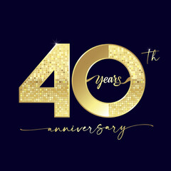 Wall Mural - 40 years anniversary logotype with handwriting golden color for celebration event, wedding, greeting card, and invitation. Luxurious shiny 40th pixel digits number. Vector graphic design template