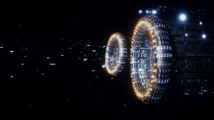 Wall Mural - space futuristic base with ships traffic. futuristic concept. 3d rendering.