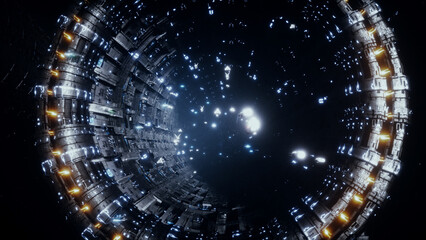 Wall Mural - space futuristic base with ships traffic. futuristic concept. 3d rendering.