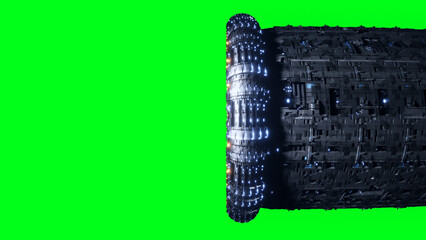 Wall Mural - space futuristic base with ships traffic. futuristic concept. green screen isolate. 3d rendering.