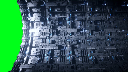 Wall Mural - space futuristic base with ships traffic. futuristic concept. green screen isolate. 3d rendering.