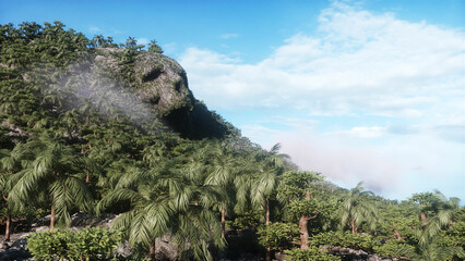  Fantasy island with skull mountain. airy concept. Dynamic trees. 3d rendering.