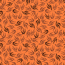 Seamless  Orange Pattern With Bouquets Drawn In A Flat Style For Gift Wrapping