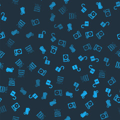 Poster - Set Folder and lock, Open padlock, Hard disk drive and Computer api interface on seamless pattern. Vector