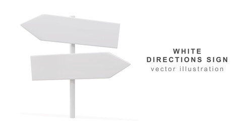 3d white directions sign on white background. vector illustration.