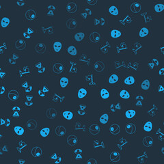 Poster - Set Planet, Alien, Moon with flag and Space capsule on seamless pattern. Vector