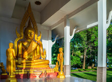 The Golden Buddha Statue On Khao Kho Hong, Hat Yai District, Songkla Province, Thailand.
