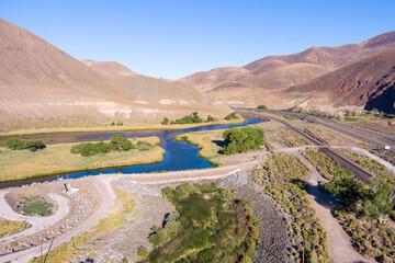 Wall Mural - Aerial view Truckee River east of Reno Nevada in the summertime.