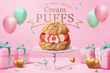 3d strawberry cream puff ad banner