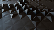 Black Polygonal Surface With Triangular Pyramids. High Tech, Dark 3d Background.