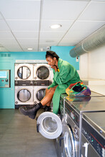 Fancy African American In Self-service Laundry