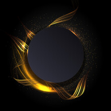 Isolated Round Frame With Golden Color Waves On Black Design