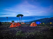 Tents At A Base Camp On Mount Kilimanjaro
