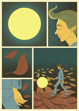 Walking The Moon In Autumn, In Comics Manner.