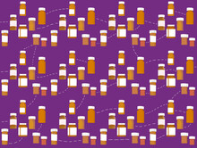A Pill Interaction Pattern, Many Pill Bottles On Purple