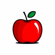 Vector Illustration Of Red Apple Fruit, Split Apple
