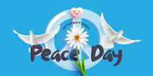 International Peace Day Background With Dove And Love Flower Vector Illustration 
