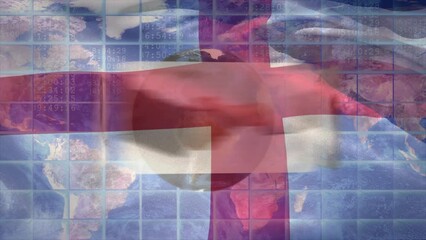 Poster - Animation of england waving flag over diverse group of business people