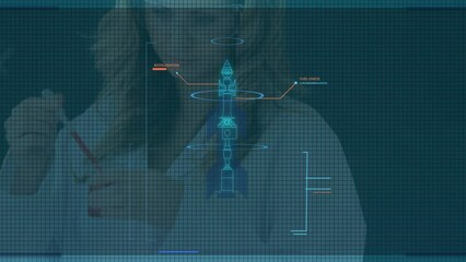 Poster - animation of scientific data over caucasian female lab worker
