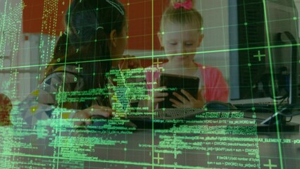 Poster - Animation of digital interface over diverse school girl