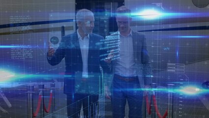 Poster - Animation of network of connections over two caucasian business people on airport