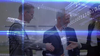 Poster - Animation of network of connections over group of caucasian business people on airport
