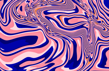Fototapete - The 1970s-style wavy retro background in a psychedelic bright acidic colors.
