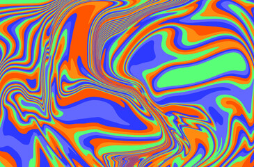 Fototapete - The 1970s-style wavy retro background in a psychedelic bright acidic colors.